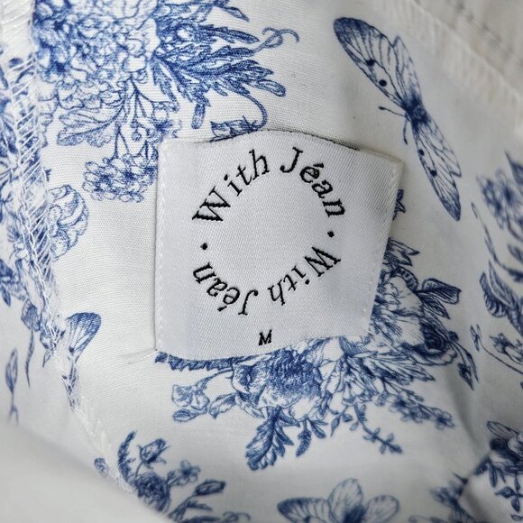With Jean‎ Sabrin Mini Dress Toile Papillon Strapless Floral Blue White Size M - Picture 5 of 13